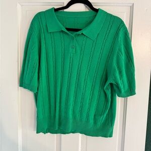Green Cable Knit Cropped Polo Sweater